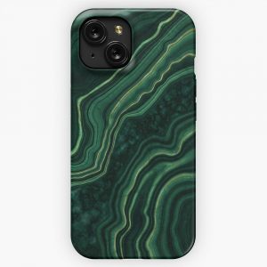 Faux Malachite Green Marble With Gold Veins iPhone 15 Slim Phone Case Cover