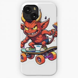 Fiery Red Demon Skater Embrace The Inferno iPhone 15 Slim Phone Case Cover