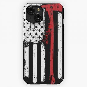 Firefighter Red Line American Flag With Fireman Ax iPhone 15 Slim Phone Case Cover