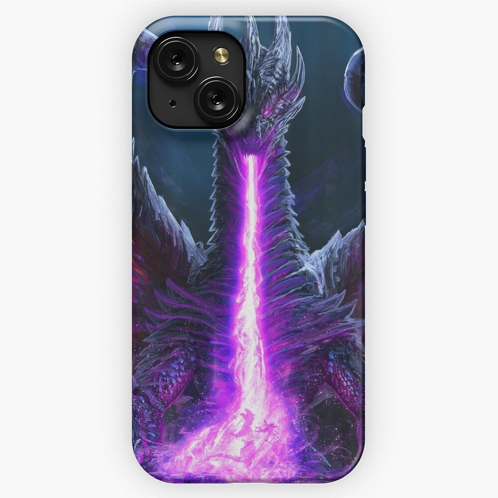 Flaming Black Purple Dragon Fire Graphic iPhone 15 Slim Phone Case Cover