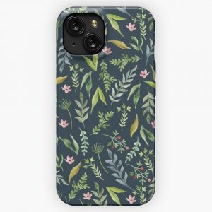 Floral Blue Pattern Watercolor iPhone 15 Slim Phone Case Cover