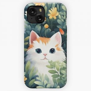 Floral Bush And Cat Seamless Digital Paper iPhone 15 Slim Phone Case Cover