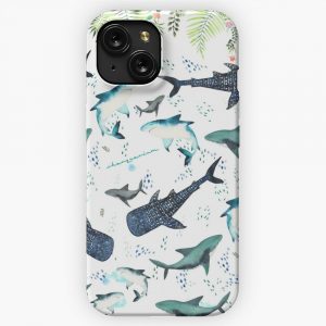 Floral Shark Pattern iPhone 15 Slim Phone Case Cover