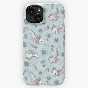 Floral Speckled Axolotl Pattern Spring Edition iPhone 15 Slim Phone Case Cover