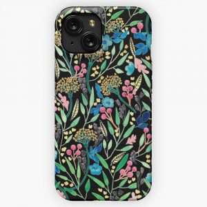 Flower Field Black iPhone 15 Slim Phone Case Cover