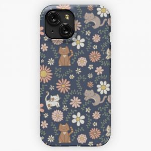 Flower Meower Navy iPhone 15 Slim Phone Case Cover
