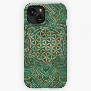 Flower Of Life In Lotus Malachite And Gold iPhone 15 Slim Phone Case Cover