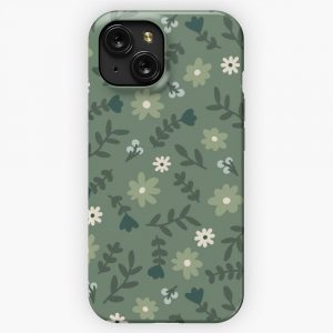 Flower Pattern Sage Green iPhone 15 Slim Phone Case Cover