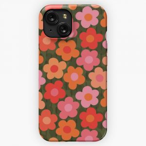Flowerfull On Olive Happy Boho Retro Floral Pattern iPhone 15 Slim Phone Case Cover