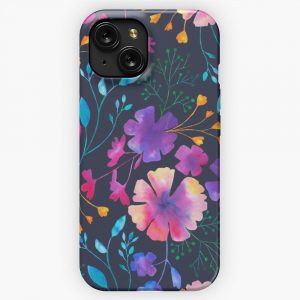 Fluro Floral Watercolour Flower Pattern iPhone 15 Slim Phone Case Cover