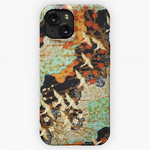 Flying Cranes And Spring Flowers Antique Japanese Floral iPhone 15 Slim Phone Case Cover