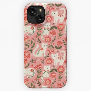 Folk Cat Pattern iPhone 15 Slim Phone Case Cover