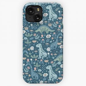 Folk Dinosaurs In Blue iPhone 15 Slim Phone Case Cover