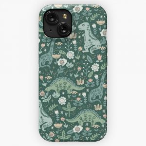 Folk Floral Dinosaur iPhone 15 Slim Phone Case Cover