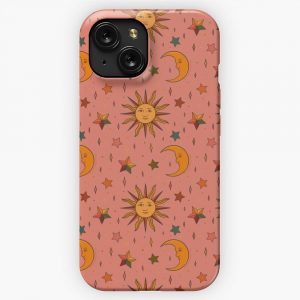 Folk Moon And Star Print iPhone 15 Slim Phone Case Cover