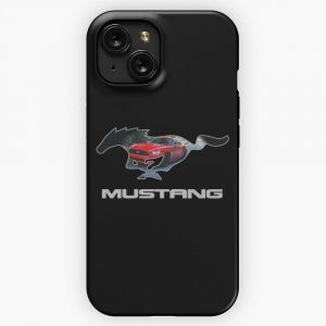 Ford Mustang Logo Design Red On Black iPhone 15 Slim Phone Case Cover