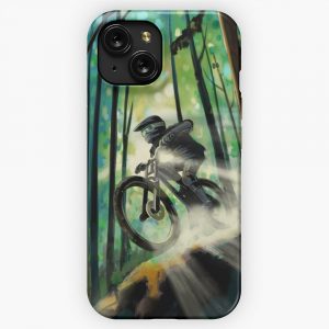 Forest Jump Mountain Biker iPhone 15 Slim Phone Case Cover