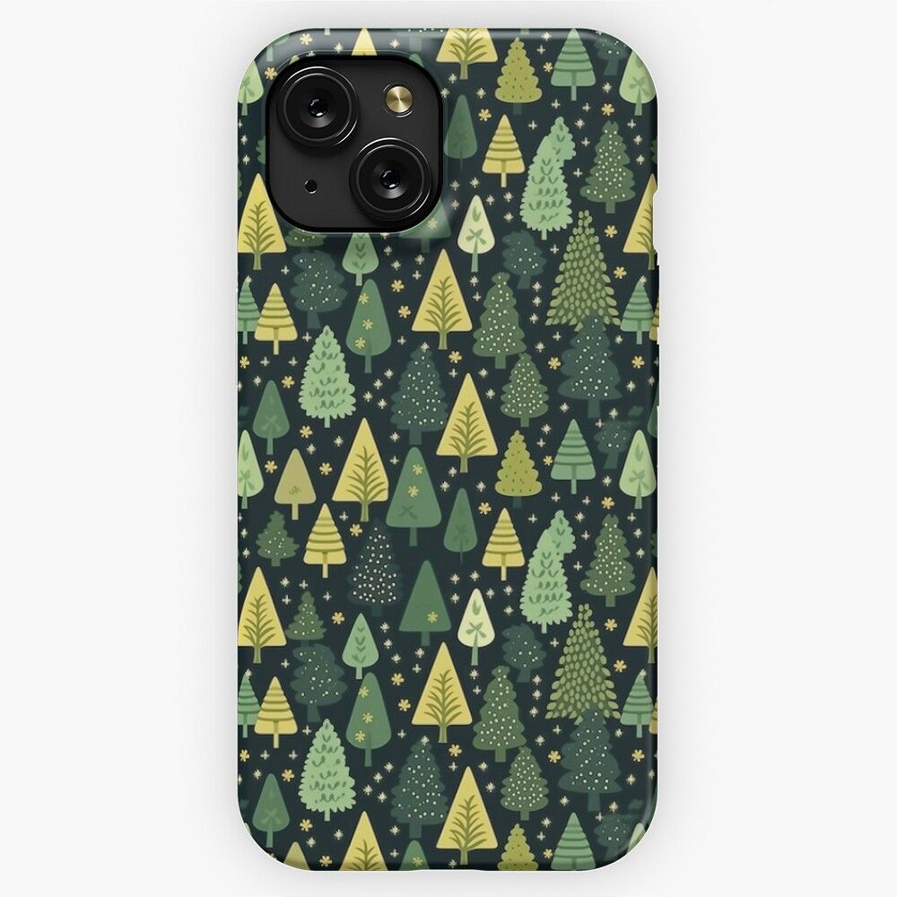 Forest Seamless Pattern Tree Nature Landscape Botanical Plant Leaf Mountain Outdoors Hiking Camping iPhone 15 Slim Phone Case Cover