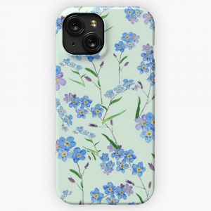 Forget Me Not Pattern In Green Background iPhone 15 Slim Phone Case Cover