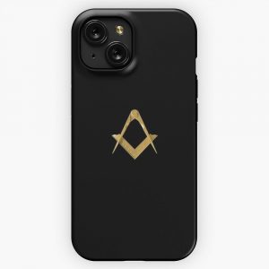 Freemason Gold Square Compass Black Background Masonic iPhone 15 Slim Phone Case Cover