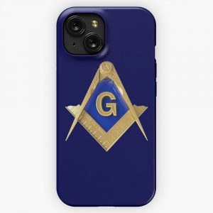 Freemason Gold Square Compass Blue Background Masonic iPhone 15 Slim Phone Case Cover