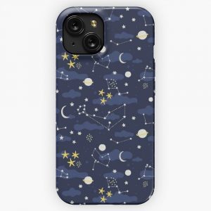 Galaxy Cosmos Moon And Stars Astronomy Pattern Cute Cartoon Universe Design iPhone 15 Slim Phone Case Cover