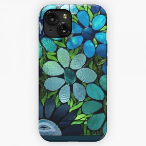 Garden Of Blue Flowers Mosaic Art iPhone 15 Slim Phone Case Cover