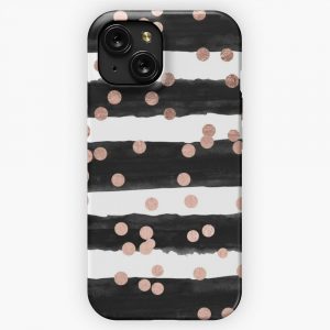 Girly Rose Gold Confetti Black Watercolor Stripes iPhone 15 Slim Phone Case Cover