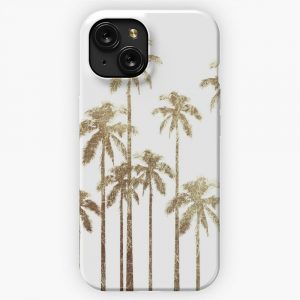 Glamorous Gold Tropical Palm Trees On White iPhone 15 Slim Phone Case Cover