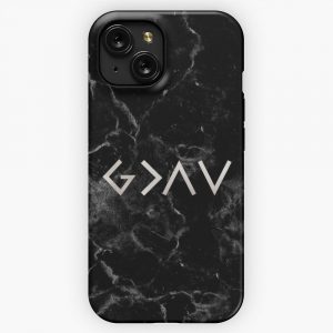 God Is Greater Than The Highs And Lows Christian Quote Black Marble iPhone 15 Slim Phone Case Cover
