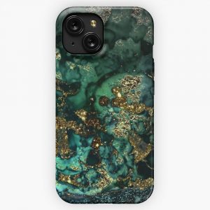 Gold Indigo Faux Malachite Marble iPhone 15 Slim Phone Case Cover