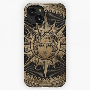 Golden Apollo Sun God On Greek Key Ornament iPhone 15 Slim Phone Case Cover