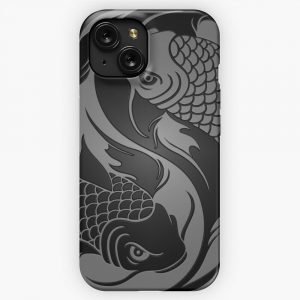 Gray And Black Yin Yang Koi Fish iPhone 15 Slim Phone Case Cover