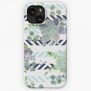 Green Colorful Succulent Echeveria Seamless Vector Design Print iPhone 15 Slim Phone Case Cover