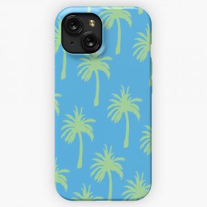 Green Palm Trees On Blue iPhone 15 Slim Phone Case Cover