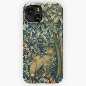 Greenery Forest Animals Pheasant And Fox Blue Green Floral Tapestry iPhone 15 Slim Phone Case Cover