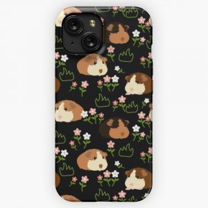 Guinea Pig And Flowers Black iPhone 15 Slim Phone Case Cover
