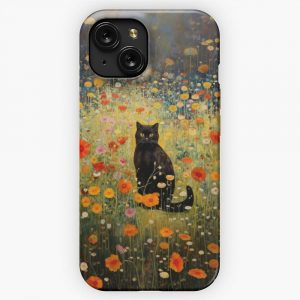 Gustav Klimt Style Garden Cat iPhone 15 Slim Phone Case Cover