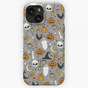 Halloween Pattern In Graveyard Gray iPhone 15 Slim Phone Case Cover