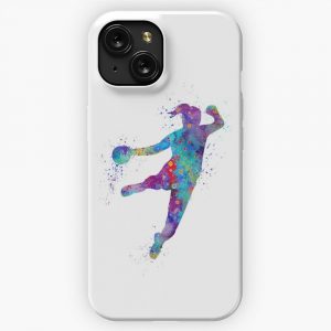 Handball Girl Colorful Watercolor Silhouette iPhone 15 Slim Phone Case Cover