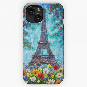 Handmade Painting Spring Eiffel Tower Paris In Flowers Original Art For Sale iPhone 15 Slim Phone Case Cover