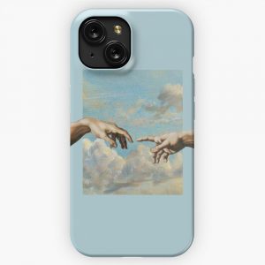 Hands Michelangelo Art Aesthetic Blue Painting iPhone 15 Slim Phone Case Cover