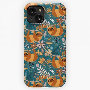 Happy Boho Sloth Floral iPhone 15 Slim Phone Case Cover