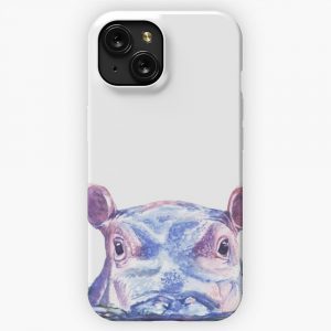Happy Hippo Watercolor Painting iPhone 15 Slim Phone Case Cover