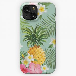 Hawaiian Pineapple And Tropical Flowers iPhone 15 Slim Phone Case Cover