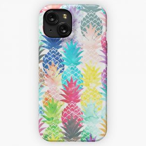 Hawaiian Pineapple Pattern Tropical Watercolor iPhone 15 Slim Phone Case Cover