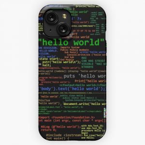 Hello World Many Programming Languages Dark iPhone 15 Slim Phone Case Cover