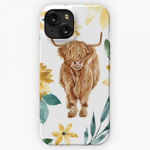 Highland Cow And Sunflowers Wildflowers Cow Art Yellow Floral iPhone 15 Slim Phone Case Cover