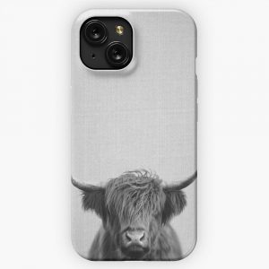 Highland Cow Black White iPhone 15 Slim Phone Case Cover