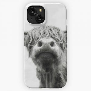 Highland Cow In Black And White iPhone 15 Slim Phone Case Cover